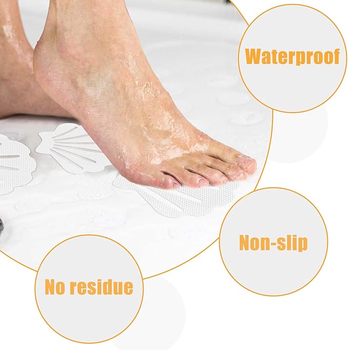 12 Pcs Non Slip Bathtub Stickers White Adhesive Decals Sea Shell Shape Shower Stickers for Floor, Ladders, Bath Tub, Stairs, Bathroom