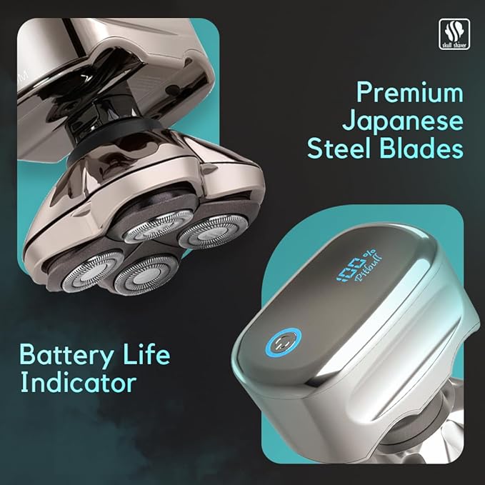 Skull Shaver Pitbull Platinum PRO Head & Face Shaver Kit - Cordless Electric Shaver - Wet & Dry Shaving Capabilities - Comes with Travel Case, USB Charging Cable & Rinse Stand