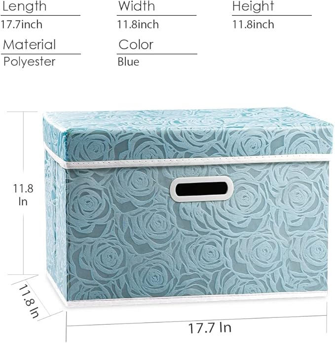 PRANDOM Larger Collapsible Storage Cube with Lid [1-Pack] Fabric Decorative Storage Bins Box Organizer Container Basket with Cover Handles for Bedroom Closet Living Room 17.7x11.8x11.8 Inch