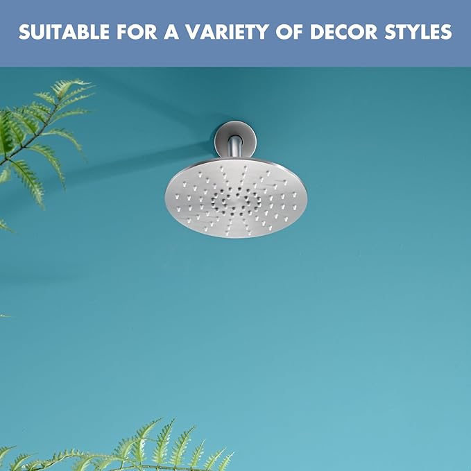 Rainfall Shower Head, MEDIOMI Rain Shower Head Set - Ultra-Thin Design High Flow Stainless Steel Large Round Rain Shower Heads with Shower Arm and Flange (8-Inch, Brushed Nickel)