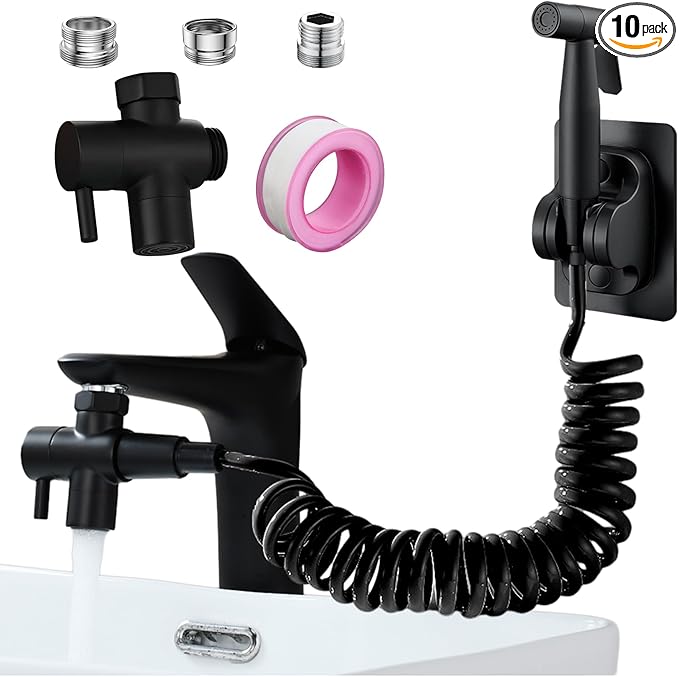 Sink Faucet Sprayer Set, Handheld Bidet Sprayer for Toilet, Metal Sprayer, with M22 M24 G1/2 Adapters and 3m Hose for Kitchen Sink, Bathroom or Toilet, Matte Black. (Faucet Not Included)