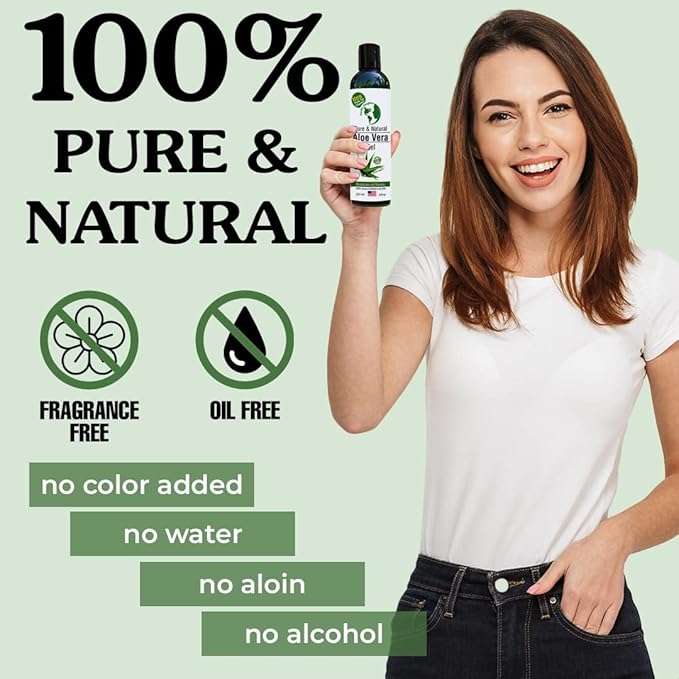 Earth's Daughter Organic Aloe Vera Gel from Fresh Cut 100% Pure Organic Aloe leaves – Fast Absorbing for Face, Skin, Hair & Body – Vegan, Unscented, Natural - 8 Oz USA Made