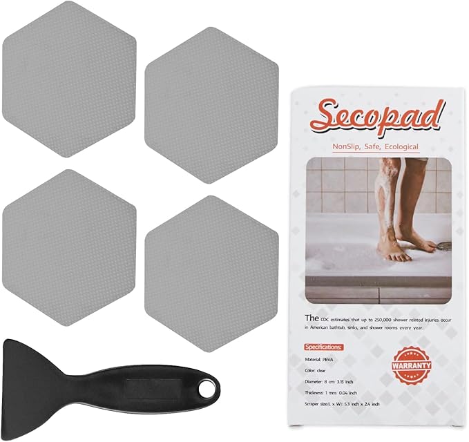 Bathtub Stickers Non-Slip, 24 PCS Hexagon Grey Safety Shower Treads Adhesive Appliques with Premium Scraper