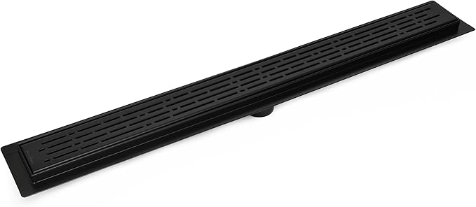 304 Stainless Steel 39 Inch Matte Black Shower Drain Kit Broken Lane Linear Shower Drains for Tile Floor Long Hair Catcher Strainer Grate Cover Bathroom (Matte Black, 39 Inch)