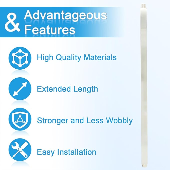 Shower Arm with Flange 24 Inches Ceiling Mount Square Straight Extender Extension Pipe Replacement, Extra Long Shower Arm For Fixed Rain Shower Head or High Ceiling, Brushed Nickel