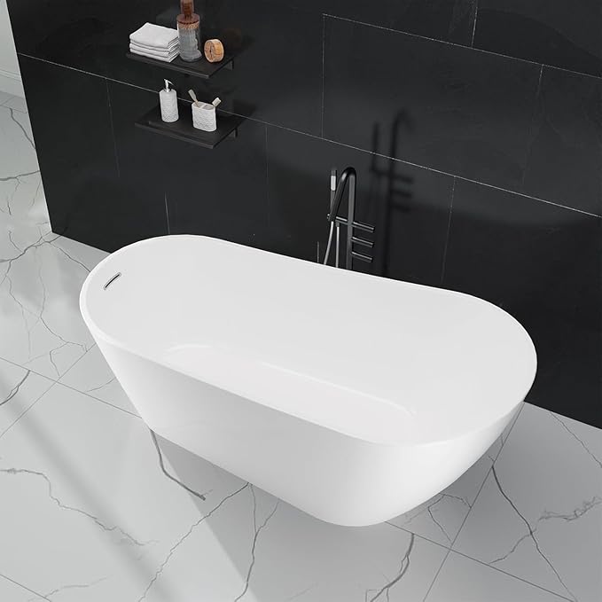 67" Free Standing Tub, Acrylic Freestanding Bathtub, Modern Soaking Tub with Integrated Overflow and Drain, White Bathroom Fixture, Stand Alone Bathtub, CUPC Certified