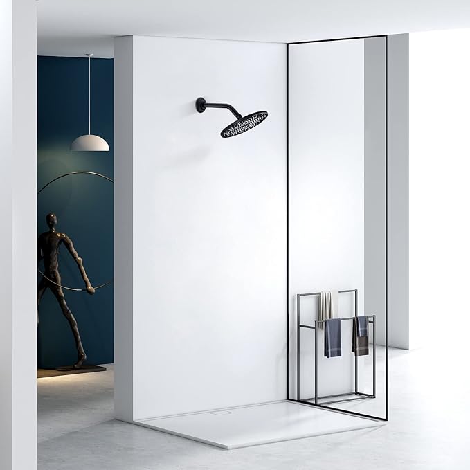 9 Inch Angled Shower Arm with Flange,Wall-Mounted Heavy Duty Stainless Steel, Shower Head Extension Extender Pipe Arm, For Fixed Bathroom Shower Head,Matte Black