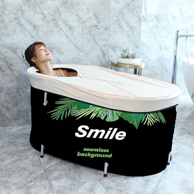 BDL Portable Bathtub for Adult 47" Large Foldable Soaking Bath Tub for Shower Stall, Separate Family Bathroom SPA Bathtub for Adult, Thickening with Thermal Foam to Keep Temperature Green Leaf