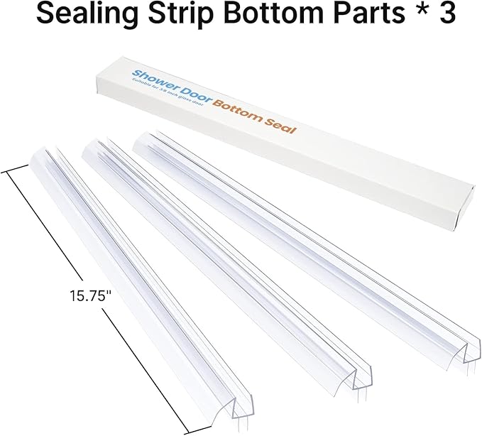 AmazerBath 3 PCS Shower Door Bottom Seal for 1/2 Inch Glass - (15.75 Inches x 3), 3 Section Segmented Shower Installation Kit Frameless Glass Door Seal Strip