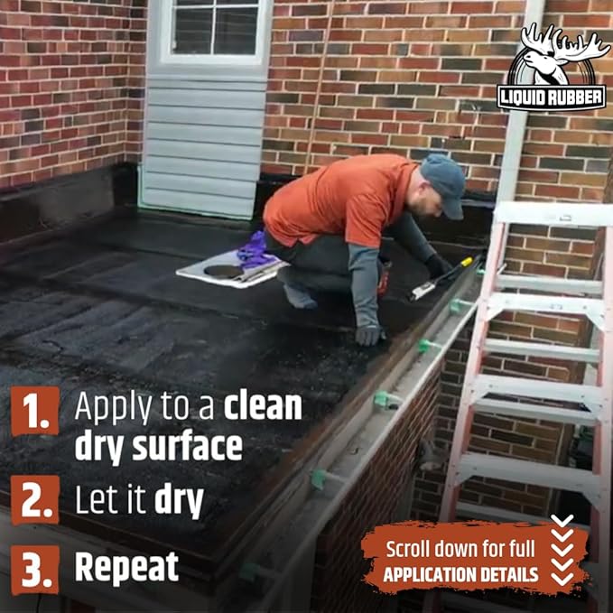Liquid Rubber Waterproof Sealant – DIY Leak Repair Coating for Flat, Metal & Low Slope Roofs, Foundations, Gutters & More – Flexible Protective Membrane - Black - 2.5 Gallon