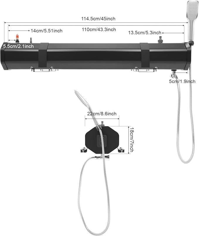 Self-Pressurized Water Tank for Camping Showers 30L, Roof Rack Mount Road Shower with Hose & Shower Head, Vehicle Water Storage for Car, SUV, RV, Beach, and Off-Road Adventures