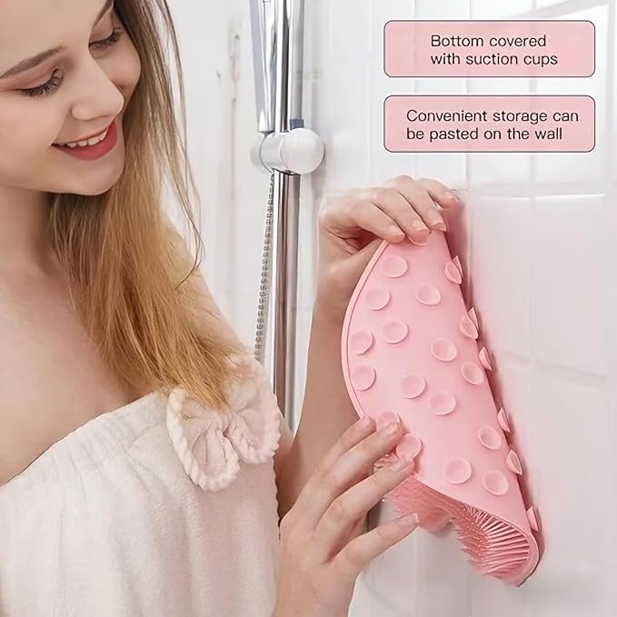 Shower Foot & Back Scrubber, Massage Pad with Suction Cups & Pumice Stone, Multi-Surface Silicone Bath Mat for Exfoliating and Massaging in Shower or Bathtub, 9.8x11.8 Inch (Yellow)