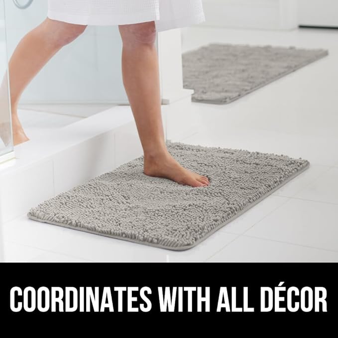 GORILLA GRIP Bathroom Rug Sets, Soft Chenille 2 Piece Area Rugs Set, Toilet Base Mat and 30x20 Carpet, Absorbent Microfiber Washable Mats Dry Quickly, Home Décor and Bath Room Accessories, Lt Gray