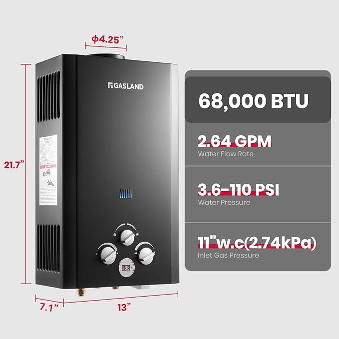 GASLAND 2.64 GPM Tankless Water Heater Propane with Pump Set, Outdoor On Demand Hot Water Heater for Camping Shower, Off Grid Outdoor Shower, 10L, BE264BQ120