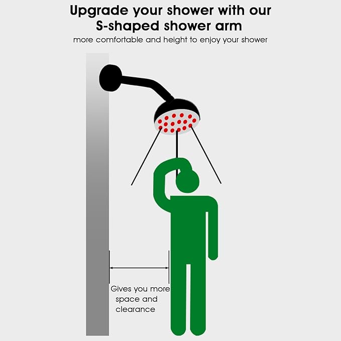 8 Inch Shower Arm with Flange and Stabilizer Bracket, Wall Mounted Shower Pipe Compatible with Rainfall Showerhead,Easy Installation, Matte Black
