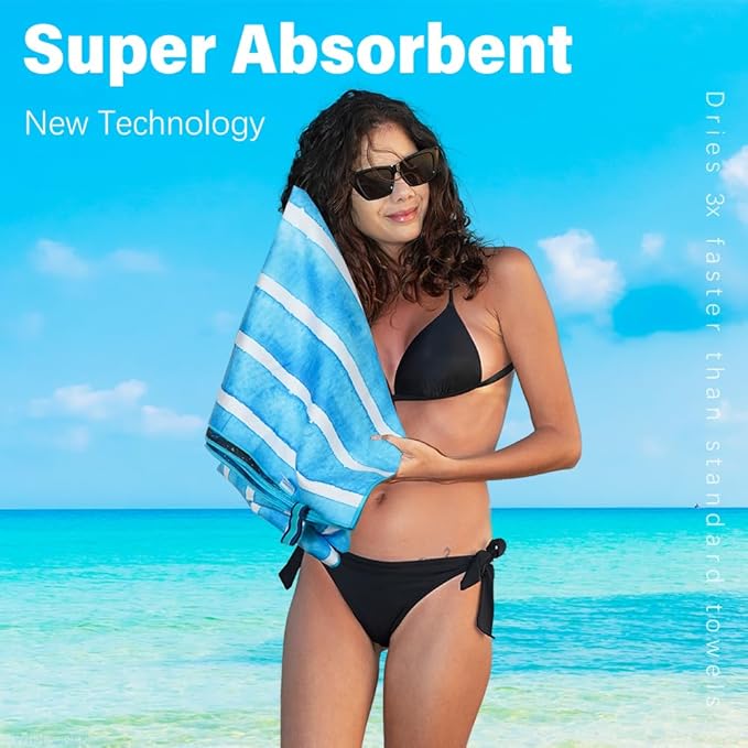 6 Pack Microfiber Lightweight Beach Towel Sand Free Quick Dry Absorbent Thin Compact Towels for Swimming Pool Camping Beach Accessories Large Easy Pack Travel Things for Vacation Essentials Gift