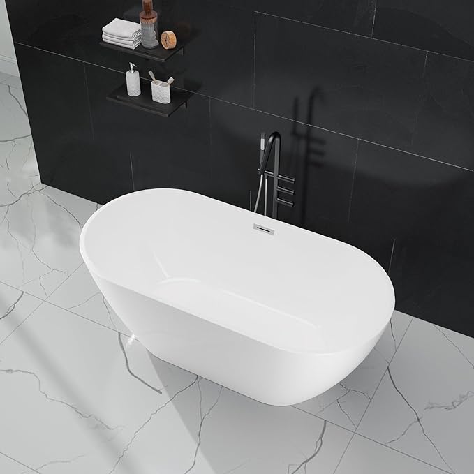 Freestanding Bathtub, Modern Soaking Tub, Deep Stand Alone Bath with Chrome Drain & Overflow, Acrylic, Ergonomic Upright Bathtub for Bathroom Relaxation, Easy Clean Acrylic Tub, 67''