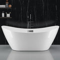 59" Free Standing Tub, Acrylic Freestanding Bathtub, Modern Soaking Tub with Integrated Overflow and Drain, White Bathroom Fixture, Stand Alone Bathtub, CUPC Certified, Gloss White