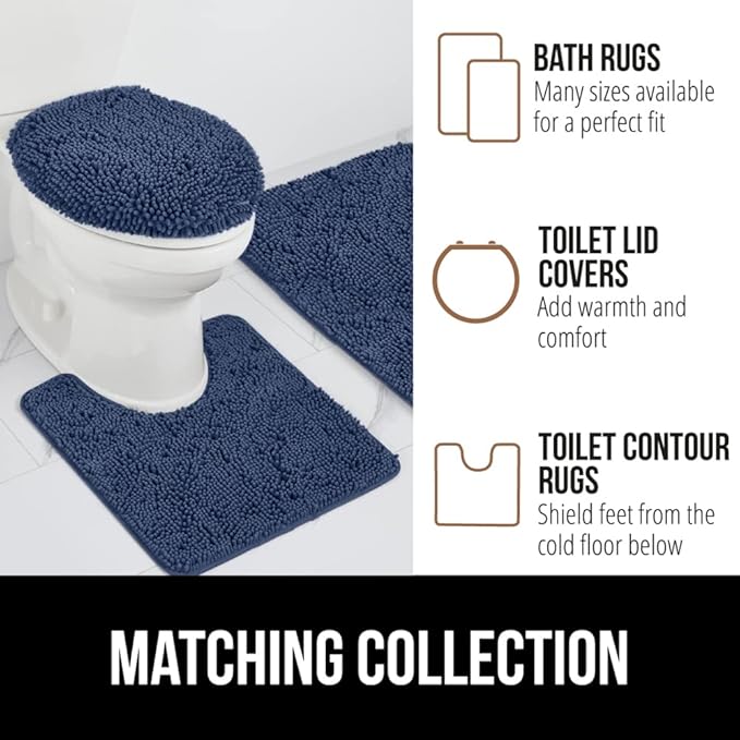 GORILLA GRIP Bath Rug Mat 30x20, Soft Absorbent Chenille, Quick Dry Microfiber Mats, Rubber Backing Washable Shower Floor Rugs, Bathmat Runner, US Designed Bathroom Home Decor Accessories Navy Blue