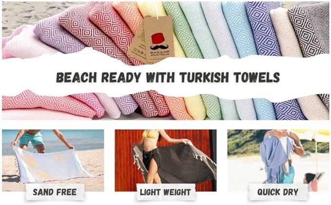 Bazaar Anatolia Turkish Beach Towel – 100% Cotton, Quick Dry, Sand Free Towel for Bathroom, Camping, Travel, Peach – Oversized 71x39 Inches – Diamond Coral