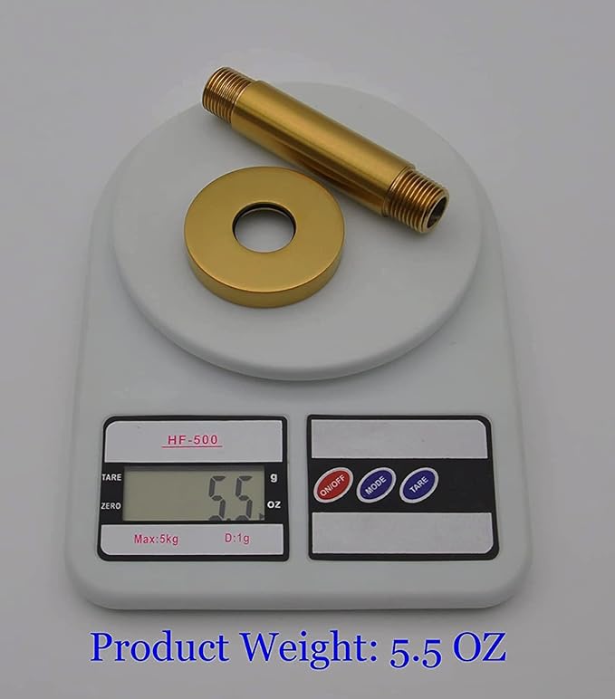 Aquaiaw Shower Arm and O-Ring Flange, 3 inch, Solid Brass, Round, Both Soldered 1/2 NPT Tapered Threads, Straight Shower Arm Extension, Ceiling Shower Head Arm for Rainfall Shower (Matte Brushed Gold)