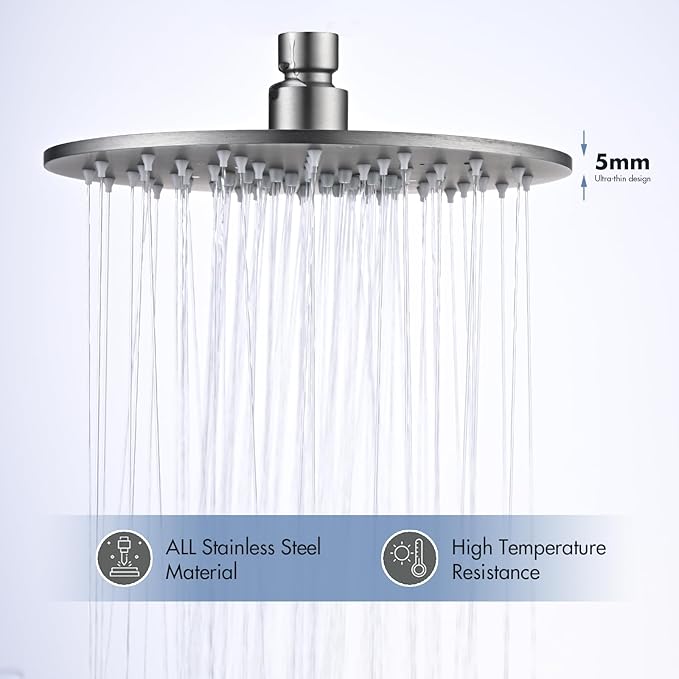 Rainfall Shower Head, MEDIOMI Rain Shower Head Set - Ultra-Thin Design High Flow Stainless Steel Large Round Rain Shower Heads with Shower Arm and Flange (8-Inch, Brushed Nickel)