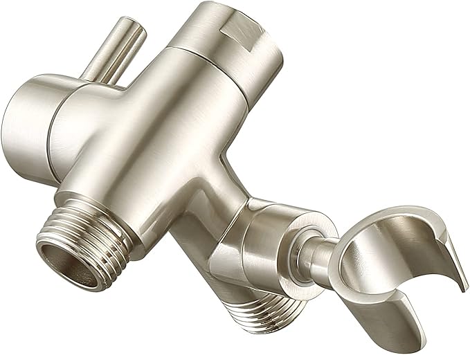 G-Promise Solid Metal Shower Arm Diverter with Holder for Hand Held Showerhead and Fixed Spray Head, G 1/2 3-Way Bathroom Universal Diverter System Replacement Part (Brushed Nickel)
