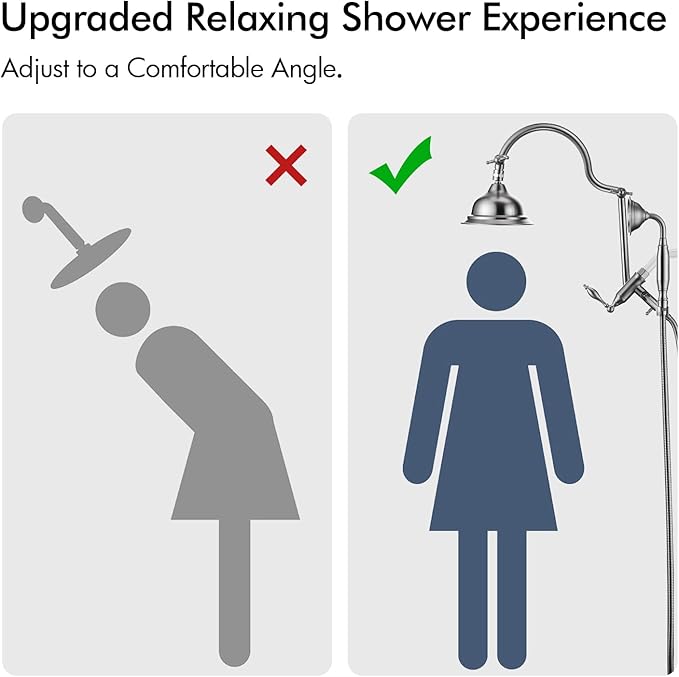 Bagnolux Solid Brass 6" High Pressure Rain Shower Head Combo with 21" Extension Arm, Rainfall Showerhead 3.3" Handheld Water Spray - Adjustable Dual Showerhead with 71" Shower Hose, Brushed Nickel
