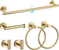 TQKAG Brushed Gold Bathroom Hardware Set 6-Piece Bathroom Accessory Set 23.6 Inch Round Stainless Steel Towel Bar Set Wall Mounted