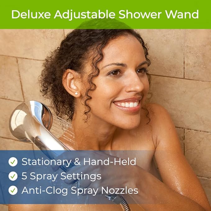 WaterChef Handheld Shower Filter System SF-7C (Brushed Nickel) - Deluxe Adjustable Wand, Advanced Filtration for Superior Chlorine Reduction - NSF/ANSI Certified: 96.6% of Chlorine, 10,000 Gal., USA