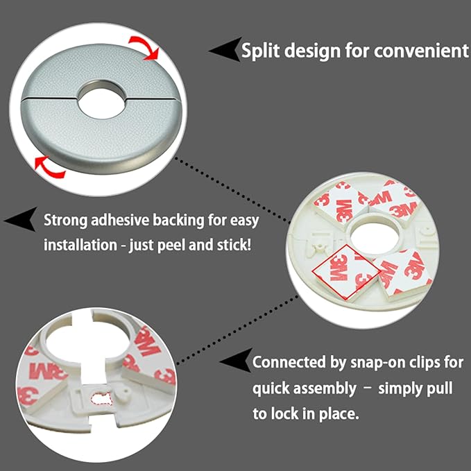 2 Pieces ABS Wall Split Flange Round Self-Adhesive Escutcheon Plate Cover Plumbing Pipe Cover for Water Pipe Faucet Decoration 1.1"/28mm, Silver