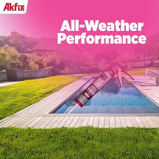 Akfix 918N Gray 100% Silicone Caulk for Kitchen and Bathroom (12x10.5 fl.oz.) - Solvent-Free, Low Odor, UV & Water Resistant, Fast Curing, Non-sag, High Elasticity Silicone Sealant | Grey, 12 Pack