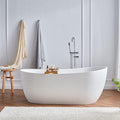 Cpingao 59" Solid Surface Freestanding Bathtub, Contemporary Oval Stone Resin Stand Alone Soaking Tub with Overflow and Pop Up Drain, One-Piece Molding Matte White 8828-1500
