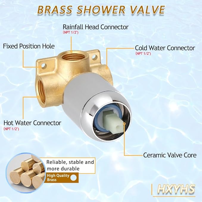 8 Inch Rainfall Shower Head and Handheld Spray Combo with 3-Way Diverter and Touch-Clean Nozzles, Rough-in Valve Body and Trim Included, Polished Chrome