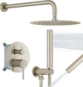BESy Shower System with 10 Inch Round Rain Shower Head and Handheld Wall Mounted, High Pressure Rainfall Shower Faucet Fixture Combo Set with 2 in 1 Handheld Showerhead for Bathroom, Brushed Nickel