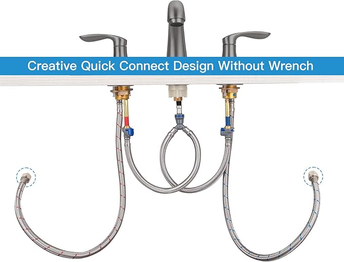 Bathroom Sink Faucet, Faucet for Bathroom Sink, Widespread Gun Grey Bathroom Faucet 3 Hole with Stainless Steel Pop Up Drain and cUPC Lead-Free Hose - (Gun Grey 2 Packs)