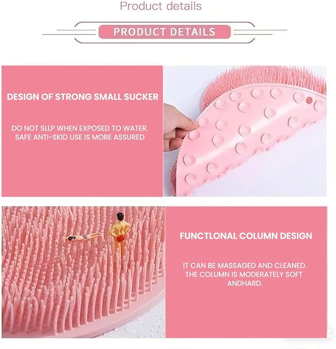 Shower Foot & Back Scrubber, Massage Pad with Suction Cups & Pumice Stone, Multi-Surface Silicone Bath Mat for Exfoliating and Massaging in Shower or Bathtub, 9.8x11.8 Inch (Gray)