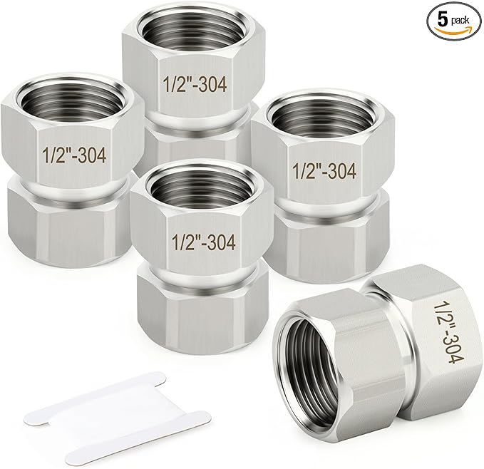 TAISHER 5PCS 304 Stainless Steel Flexible Movable Connector, 1/2" NPT Female for Sprayer, 32MM Length, Angled Valve, Shower Arm