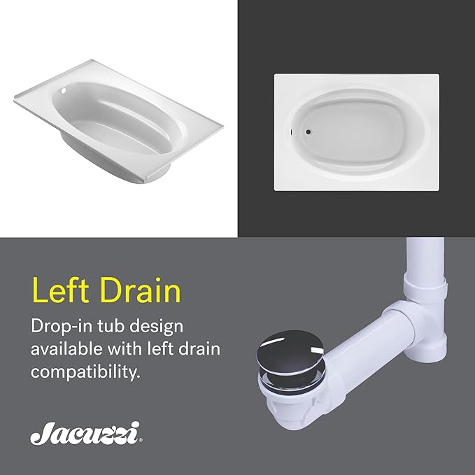 Jacuzzi SIGNATURE Acrylic Drop-In Bathtub, Soaking Sanctuary, Slip Resistant, Left Drain Placement, 72" (L) x 42" (W), Oval In Rectangle, 3-Tile Flange, Oyster