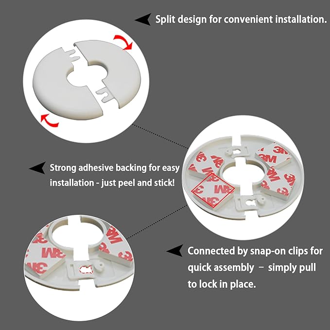 1 Pack Wall Split Flange for 2.01 Inch/51mm OD Pipe ABS Escutcheon Plate Self-Adhesive Round Plumbing Cover Plates for Water Pipe Faucet Decoration, White