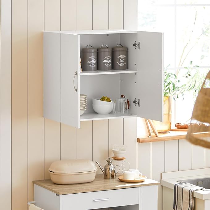 SoBuy Kitchen Wall Cabinet for Laundry Room, Medicine Cabinet for Bathroom, Wall Storage Cabinet for Garage, Linen Tower Bath Cabinet, Cabinet with Shelf, White FRG231-W