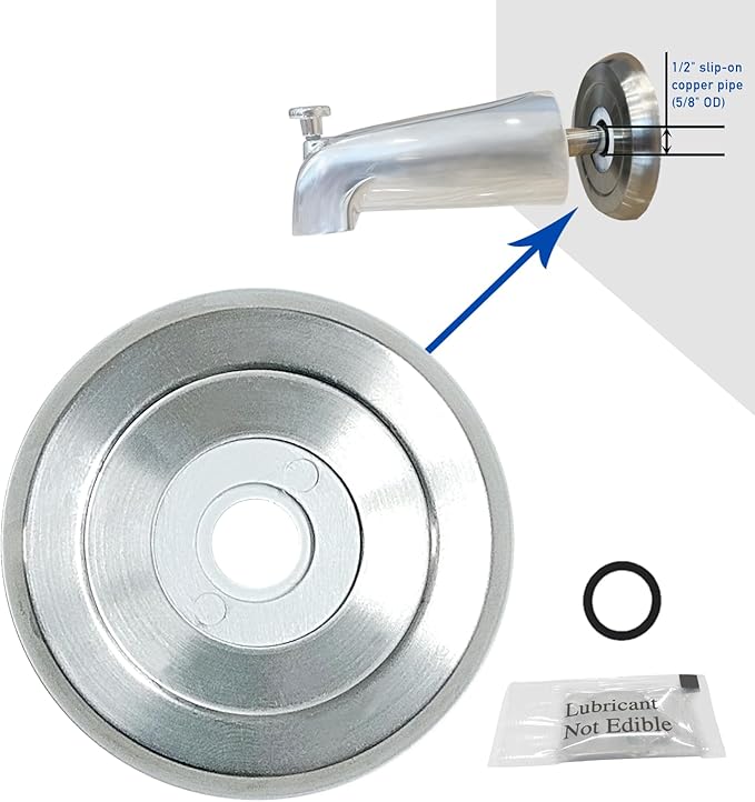 1/2" Thick Spacer for Tub Spout, Flange Trim Ring for Bath Faucet, Eschutcheon Cover Plate for Spigot with Split PVC Blocking Water, Shower Pipe Remodeling Sealer (304SUS-Brushed Nickel)