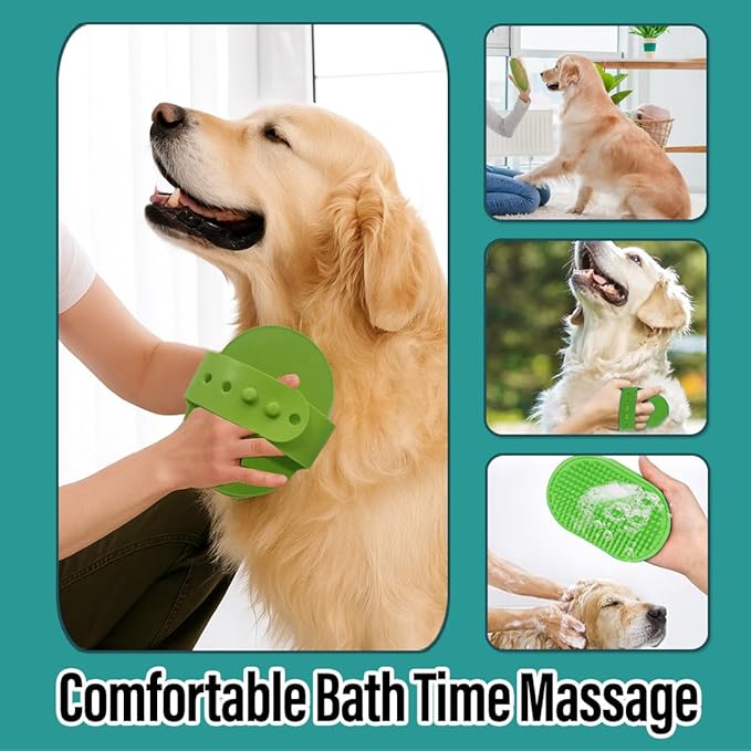 2 Pcs Self Cleaning Slicker Brush & Bath Brush For Dogs and Cats - Skin Friendly Deshedding Dog Brush Suitable For Shedding & Haired Pets, Green