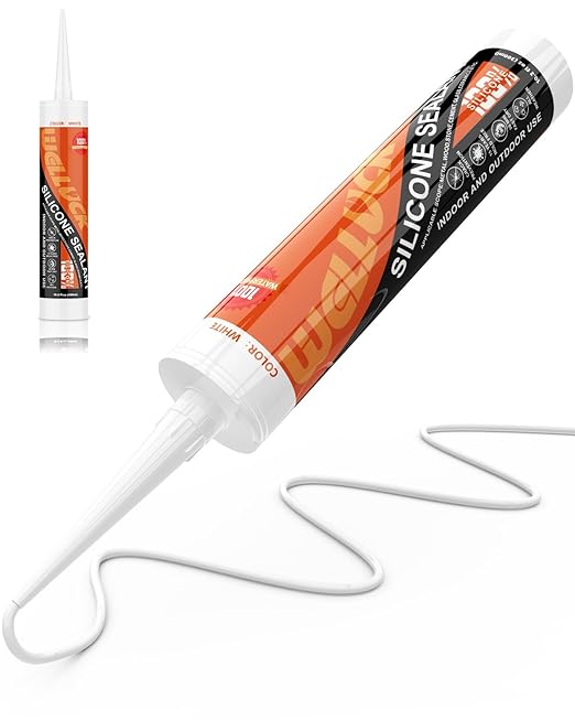 WELLUCK White Silicone Caulk, 100% Waterproof Silicone Sealant Adhesive Caulking,for RV, Kitchen,Bathroom, Window, Door, Glass,10.2FL.OZ/300ML (1Pack)