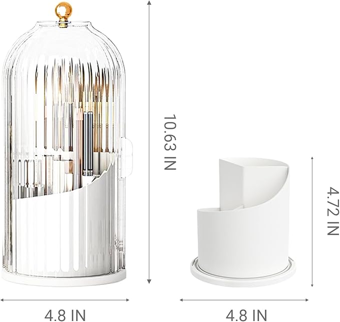 Birdcage-Style Concealed Toothbrush Holder Sliding Lid Bathroom Counter Organizer Tooth Brush Holder for Bathroom 360 Rotating Waterproof Dustproof Makeup Brushes Storage for Vanity (Black)