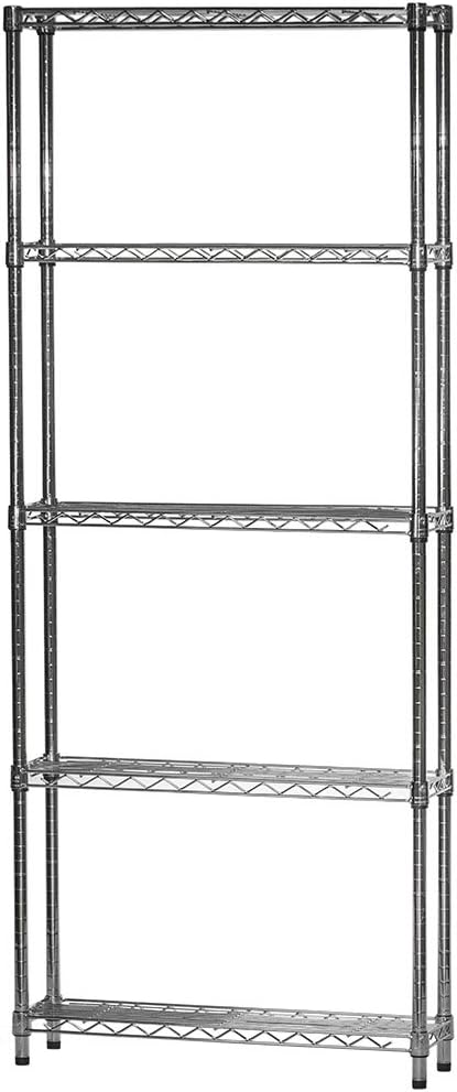 Shelving Inc. 8" d x 30" w x 54" h Chrome Wire Shelving with 5 Tier Shelves, Weight Capacity 800lbs Per Shelf