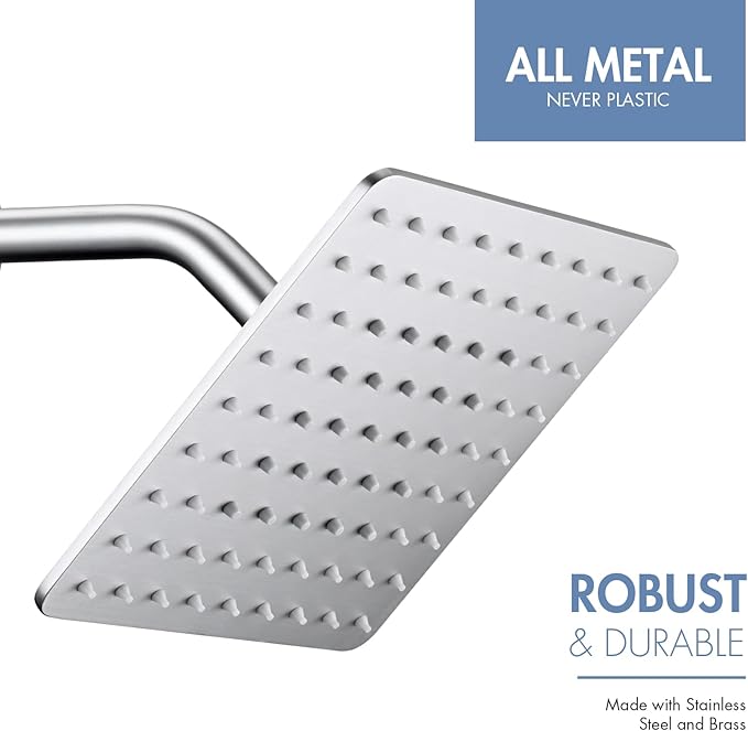 Rainfall Shower Head, MEDIOMI Rain Shower Head Set - Ultra-Thin Design High Flow Stainless Steel Large Square Rain Shower Heads with Shower Arm and Flange (8-Inch, Brushed Nickel)