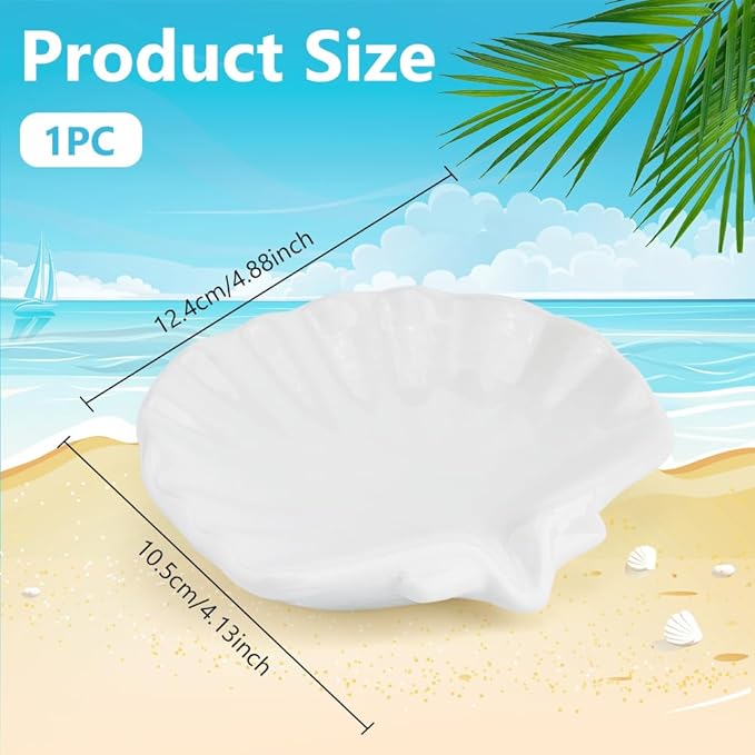 Ceramic Soap Holder, Sea-Shell Soap Tray with Self Draining, Soap Tray for Sink Washroom Bathroom Shower, Small Cute and Elegant Holder with Glaze, Easy Cleaning (White)