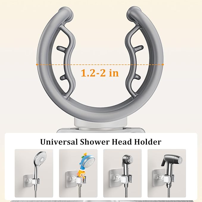 Adjustable Wall Mounted Shower Head Holder, Strong Adhesive & Drilling 2 Installation Methods, 360° Swivel Handheld Shower Wand Holder for RV Kids’ Bathroom Shower Accessories （White