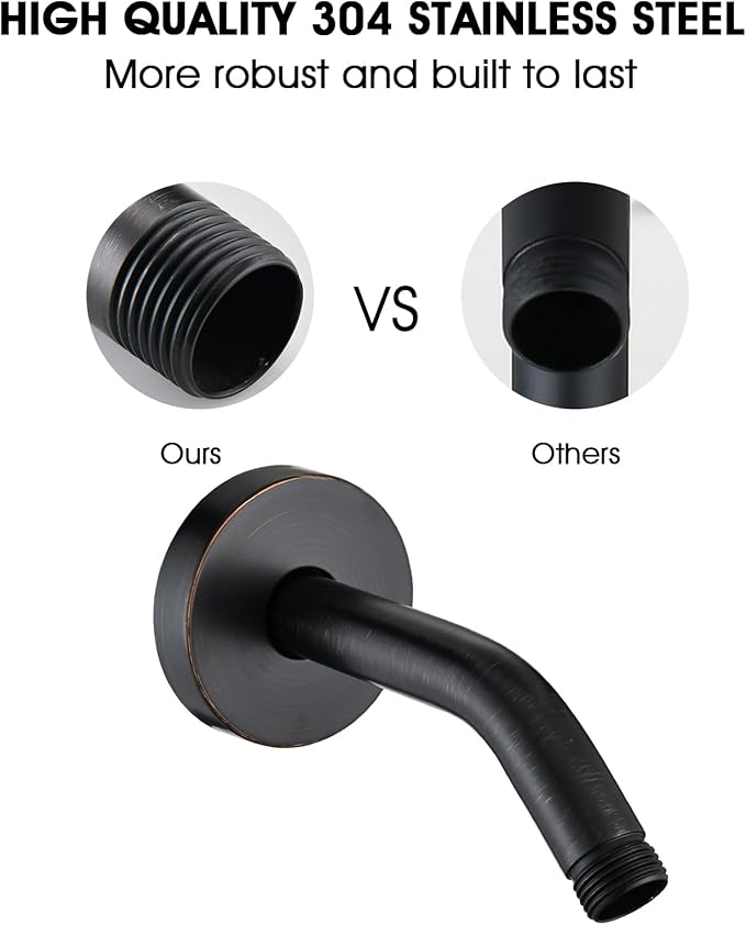 6 Inch Shower Arm with Flange and Stabilizer Bracket, Wall Mounted Shower Pipe Arm 304 Stainless Steel For Fixed Shower Head & Handheld Showerhead, Oil Rubbed Bronze